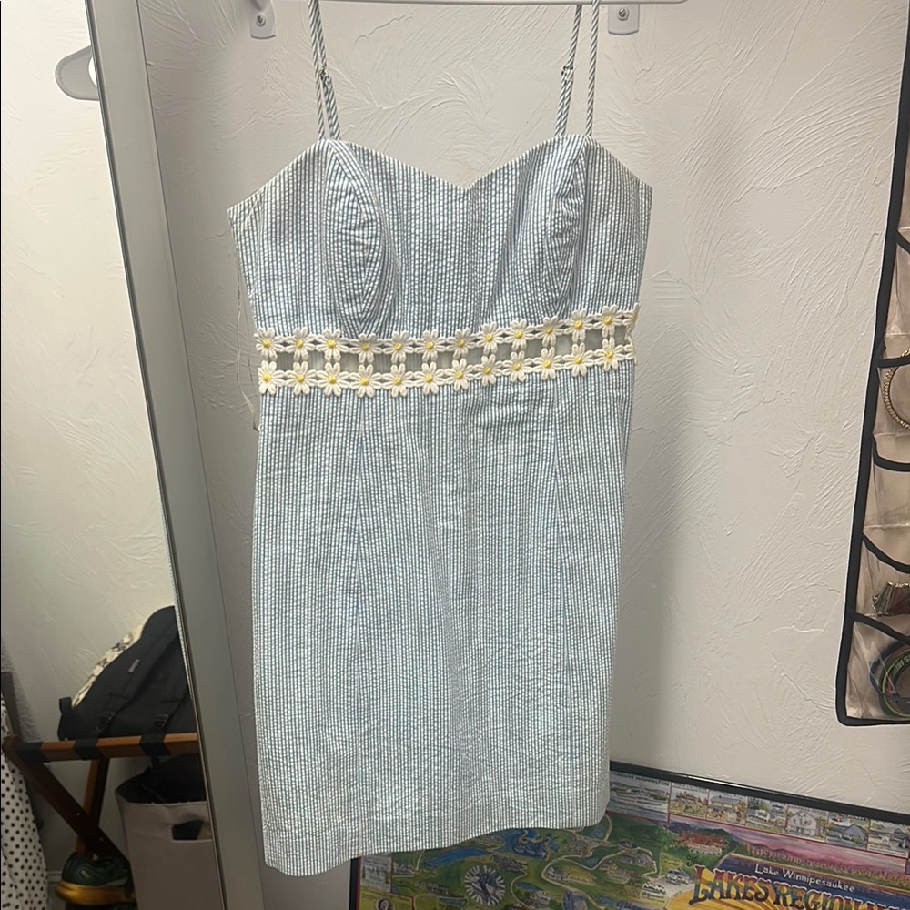 Used Lilly Pulitzer Blue Mini Dress with Spaghetti Straps and Daisy Details